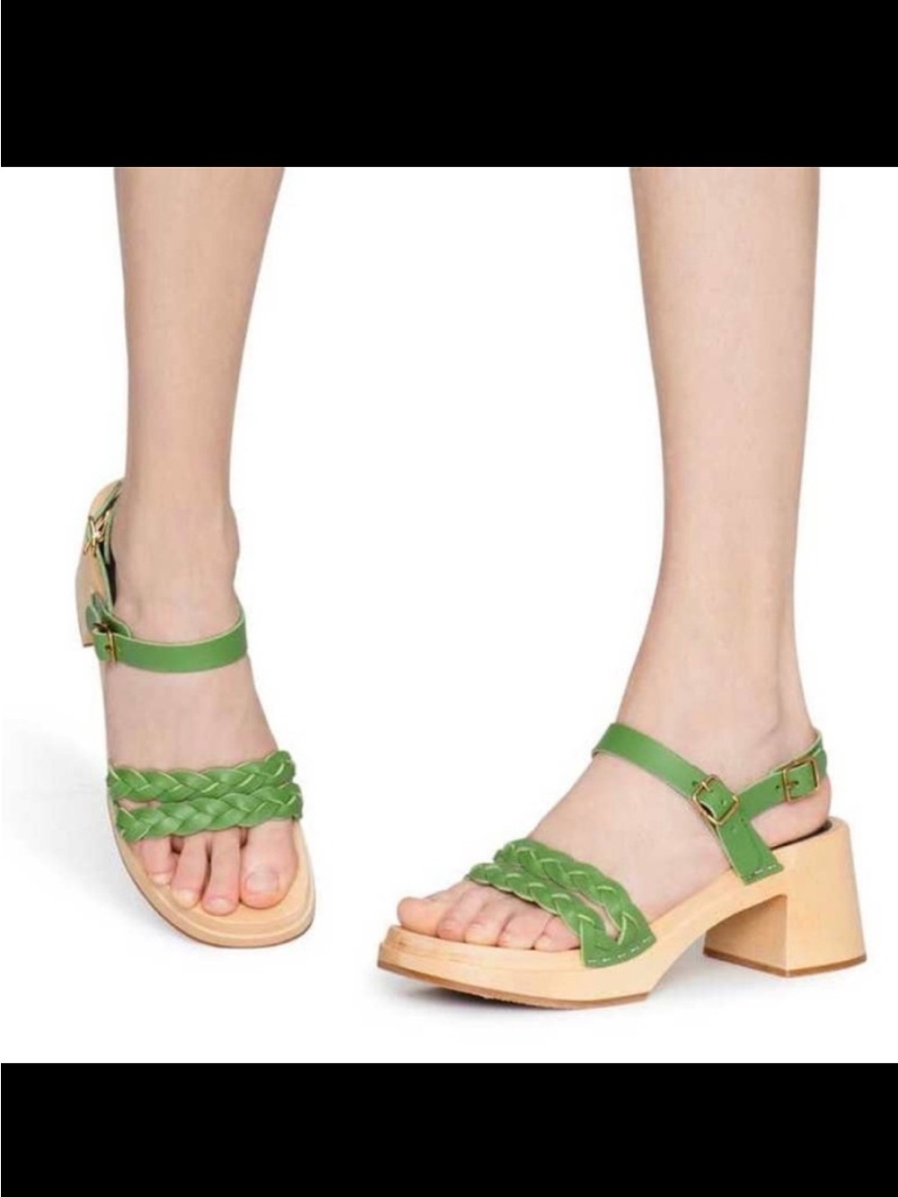 Swedish Hasbeens 60s Tanja Sandals in Green Leather Size 35 Us Size 5